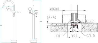 Смеситель напольный Boheme Brillante для ванны хром 269